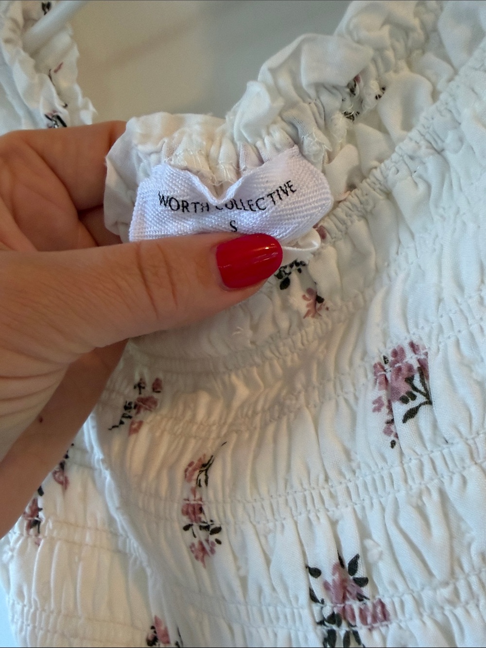 White Floral Smocked Maxi Dress with Puff Sleeves - Picture 2 of 7